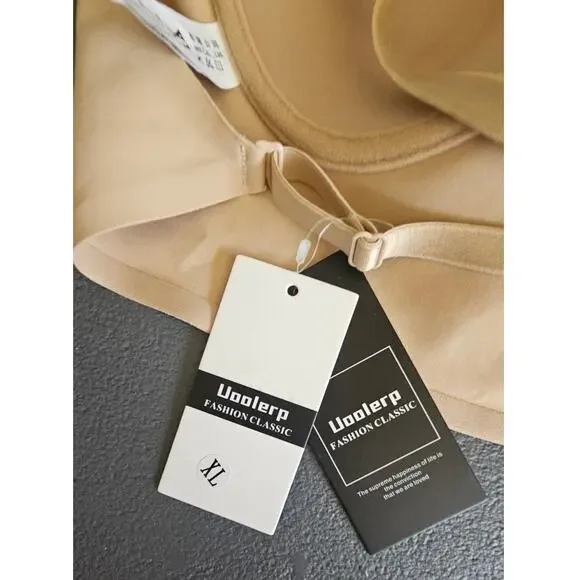 Uoolerp Bra, Low back, Crisscross, Halter, Deep Plunge, Nude, NEW Sz XL - Picture 5 of 6